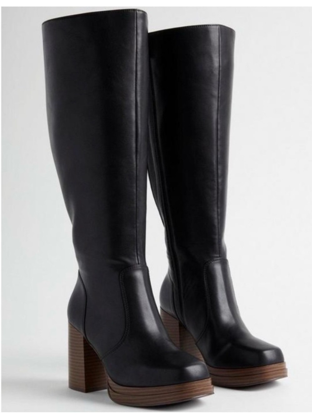 Torrid platform knee boot black with wooden platform Size 9.5WW